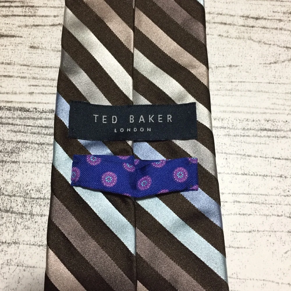 Ted Baker London Men’s Brown Striped Silk Necktie Tie Made in USA Formal READ